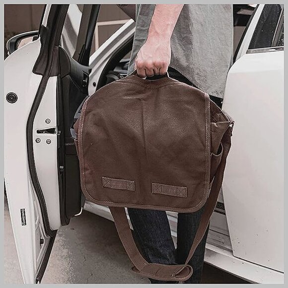 Classic Vintage Messenger Bag - Original Heavyweight Cotton Canvas Dark Coffee - Picture 6 of 6